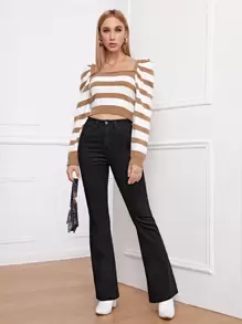 SHEIN Frenchy Jeans de pierna amplia con cremallera - Negro - Ver 5