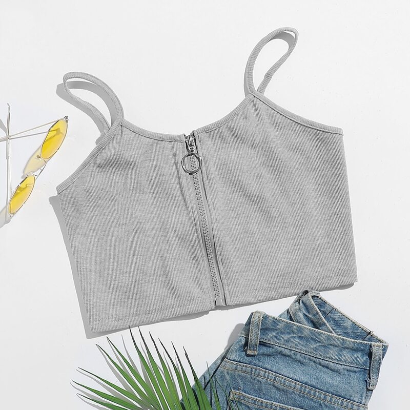 

Solid Zip Up Crop Cami, Light grey