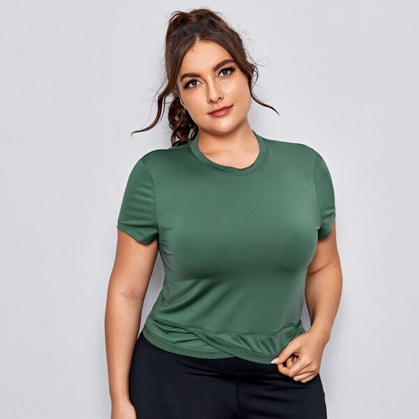 

Plus Cut Out Back Crew Neck Sports Tee, Dark green