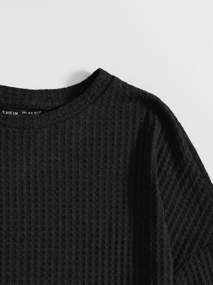 SHEIN Conjunto top tejido de hombros caídos con shorts - Negro - Añade 3