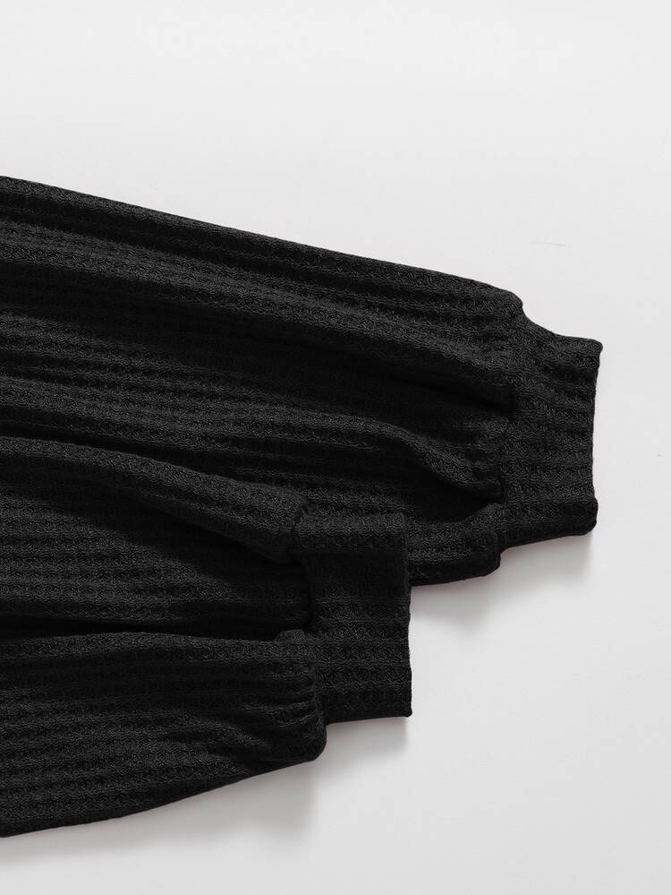 SHEIN Conjunto top tejido de hombros caídos con shorts - Negro - Añade 5