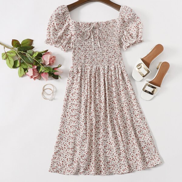 

Plus Ditsy Floral Frill Trim Dress, Multicolor