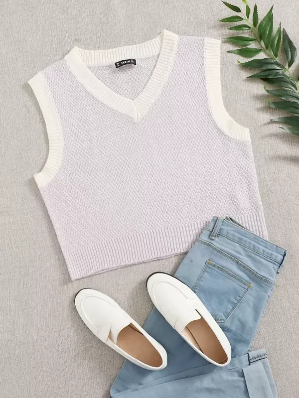 Contrast Trim Ribbed Knit Sweater Vest Contrast Trim Ribbed Knit Sweater Vest