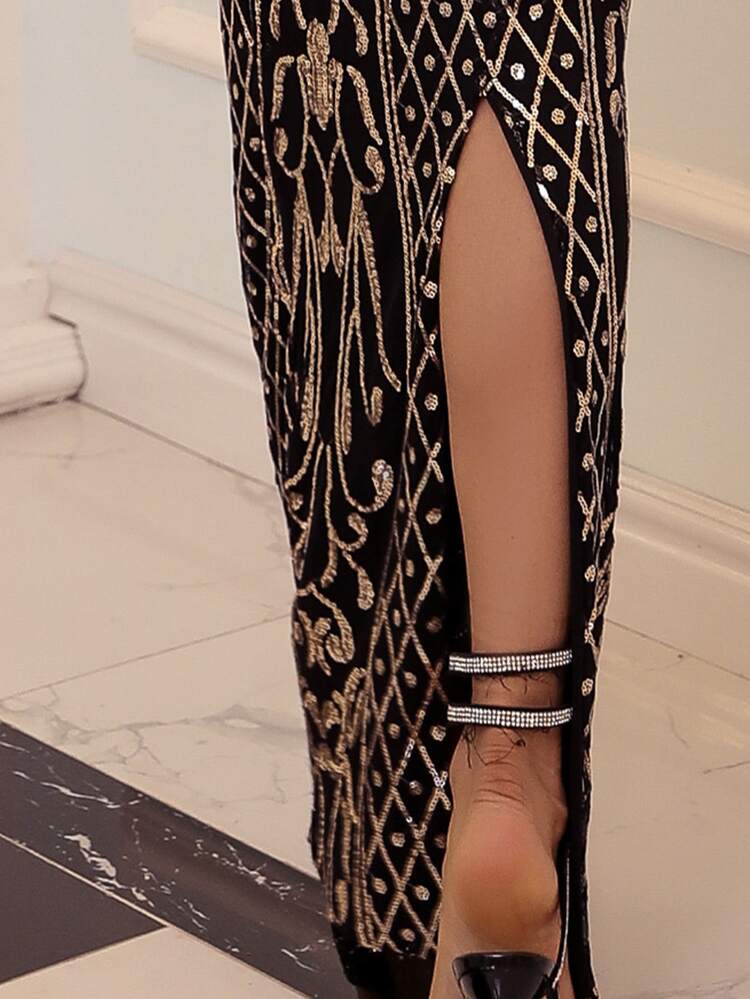 Missord 開衩下擺巴洛克亮片舞會連衣裙 - 彩色 - 查看 7