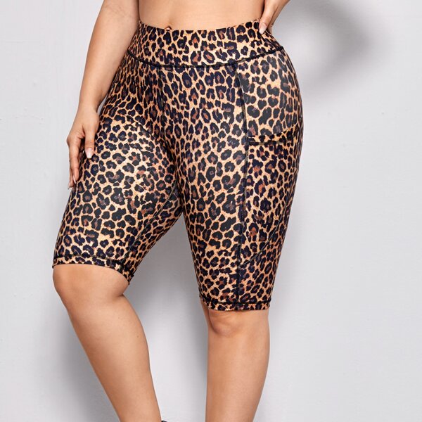 

Plus Leopard Biker Shorts With Phone Pocket, Multicolor