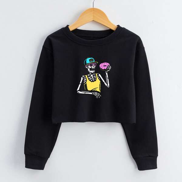 

Girls Skeleton And Donut Graphic Sweatshirt, Black
