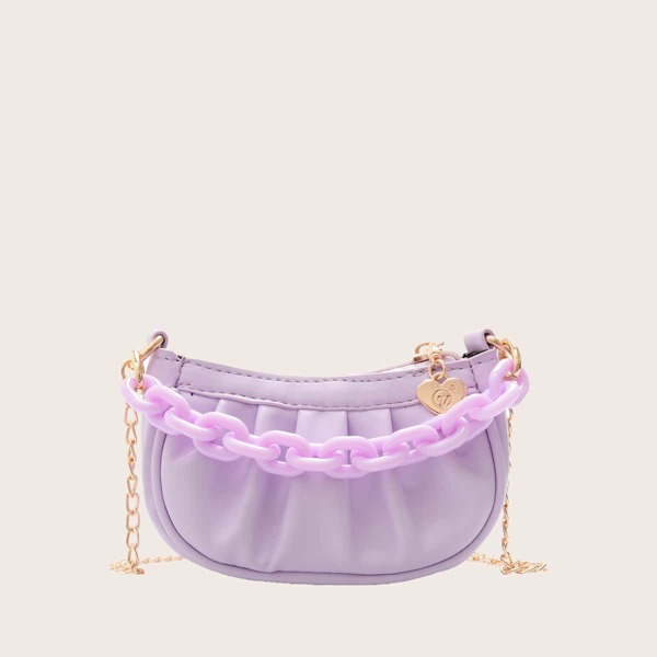

Girls Ruched Chain Satchel Bag, Purple