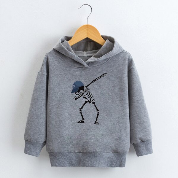 

Boys Skeleton Print Hooded Sweatshirt, Grey