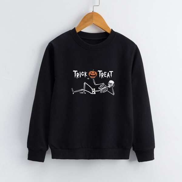 

Boys Halloween Print Crew Neck Sweatshirt, Black