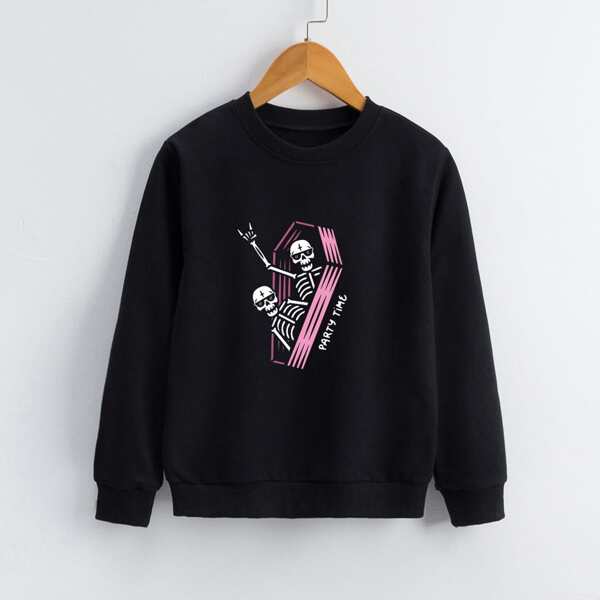 

Boys Halloween Skeleton Print Sweatshirt, Black