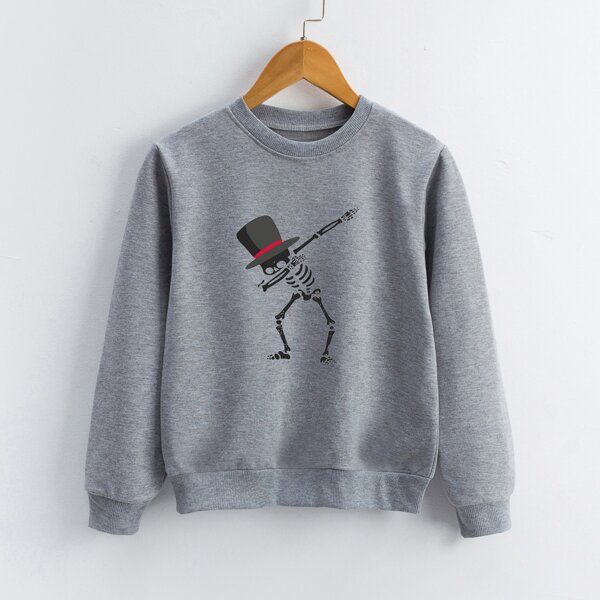 

Boys Skeleton Print Crew Neck Sweatshirt, Grey