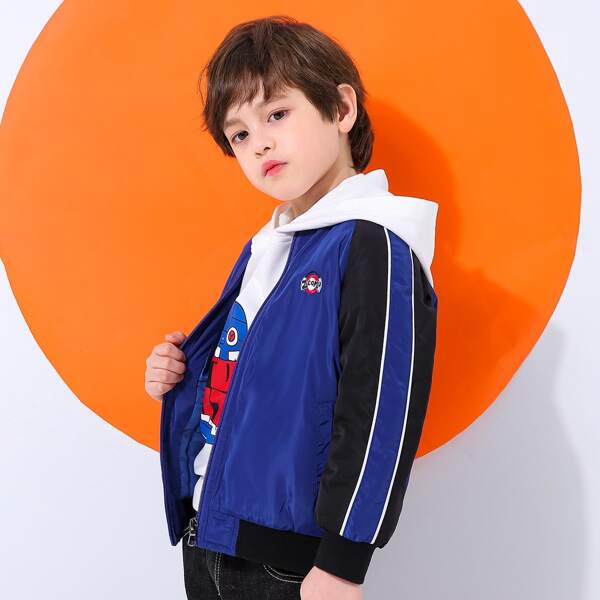 

Boys Letter Embroidery Raglan Sleeve Bomber Jacket, Royal blue