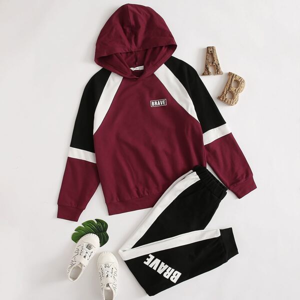 

Boys Letter Graphic Raglan Sleeve Hoodie & Sweatpants Set, Multicolor