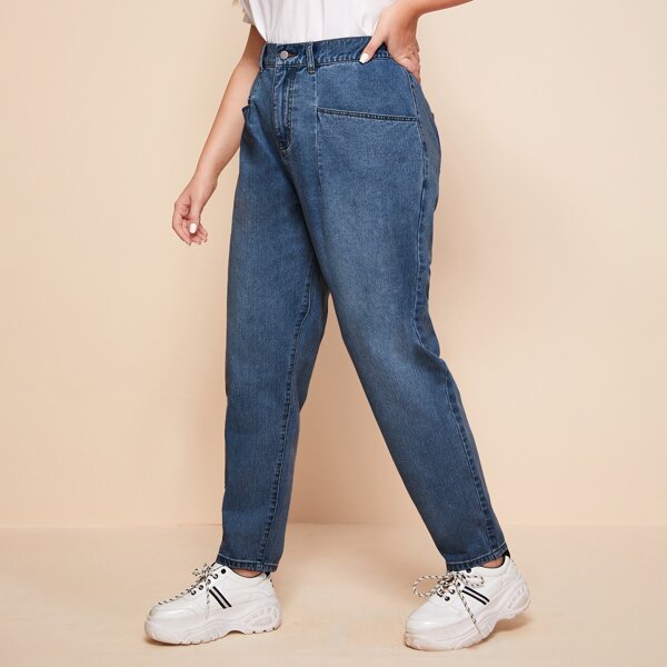

Plus Bleach Wash Mom Jeans, Medium wash