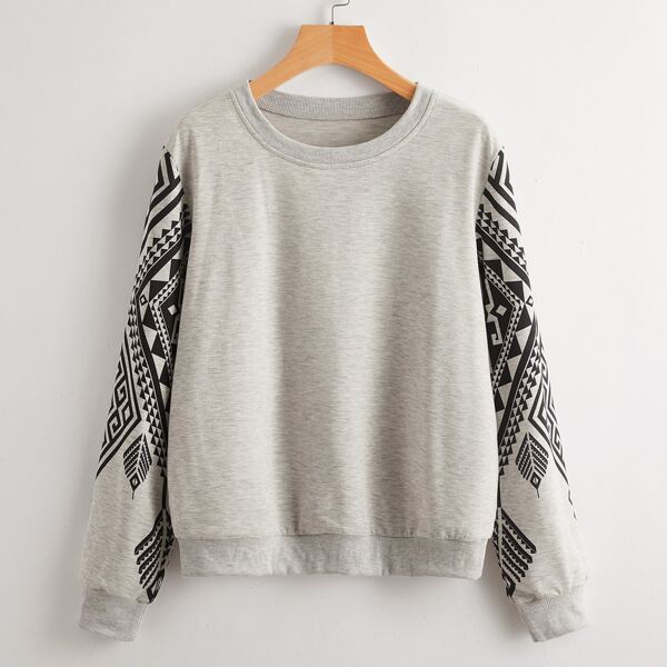 

Greek Print Round Neck Sweatshirt, Light grey