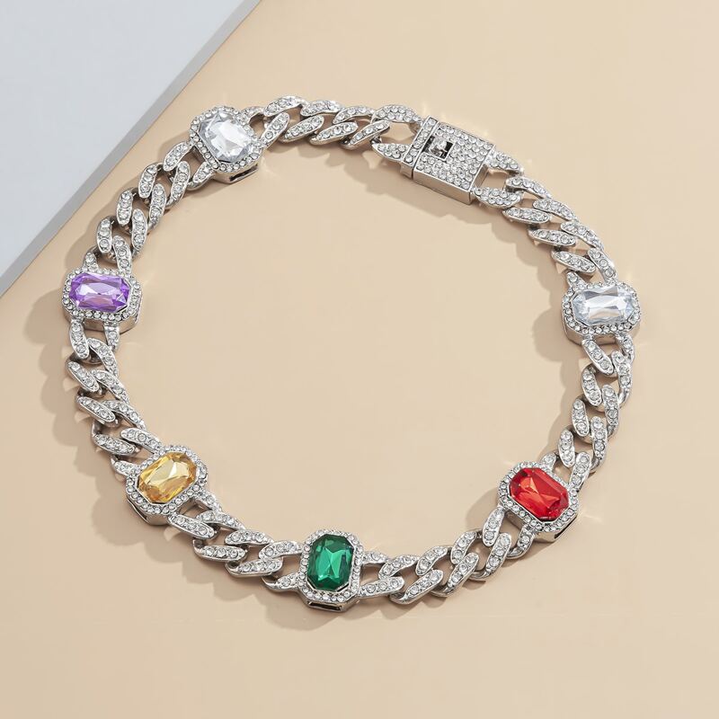 

Gemstone Decor Chain Necklace, Multicolor