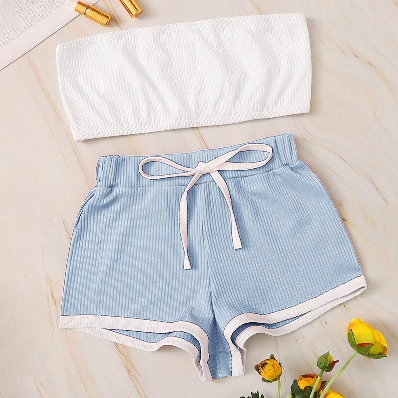 

Bandeau & Letter Graphic Shorts PJ Set, Multicolor