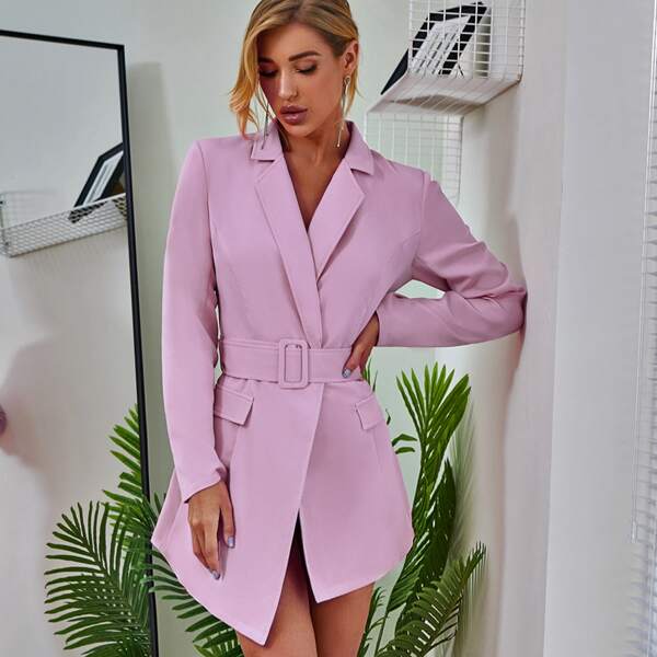 

Lapel Neck Belted Blazer, Lilac purple