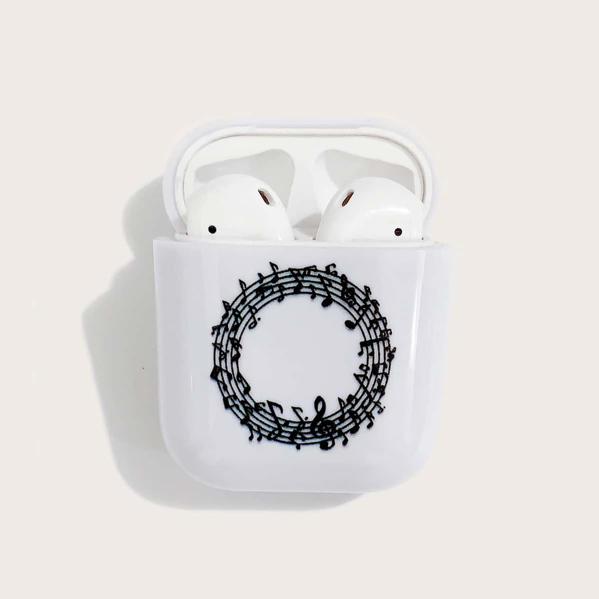 

Music Note Pattern Airpods Case, White