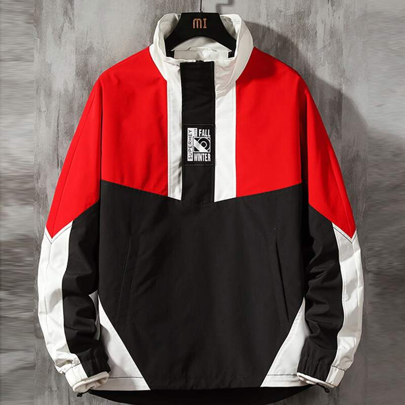 

Guys Color-block Letter Graphic Half Placket Jacket, Multicolor