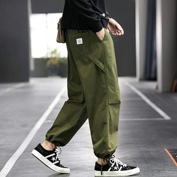 

Men Side Flap Pocket Knot Hem Cargo Pants, Army green