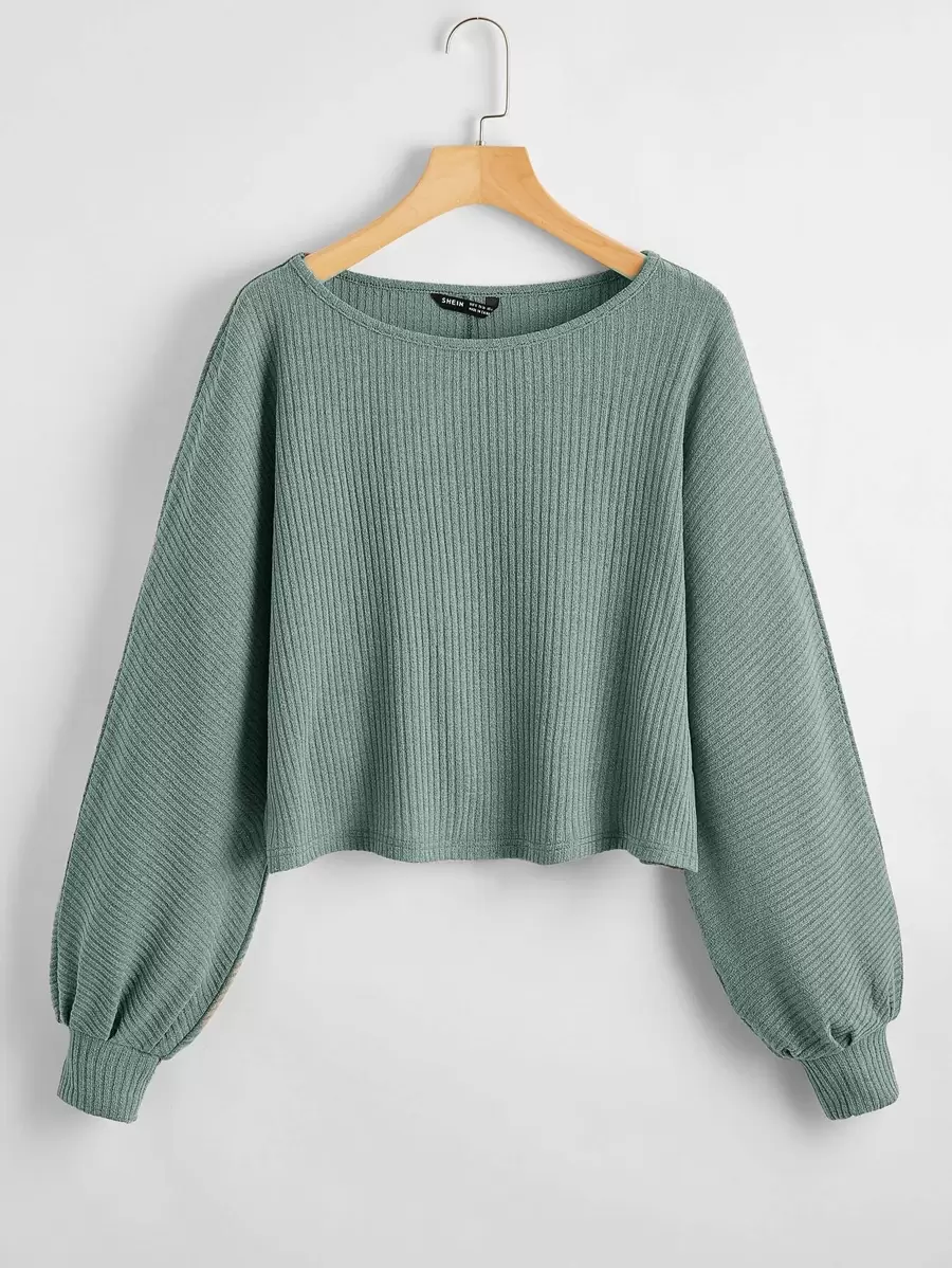 SHEIN Essnce Solid Rib Knit Tee - Mint Green - View 1