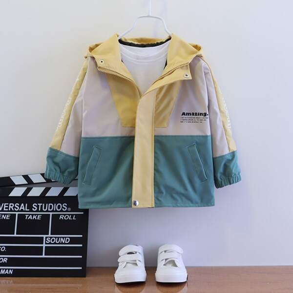 

Toddler Boys Letter Graphic Spliced Hooded Jacket, Multicolor