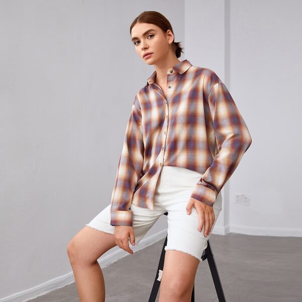 

Drop Shoulder Plaid Blouse, Multicolor