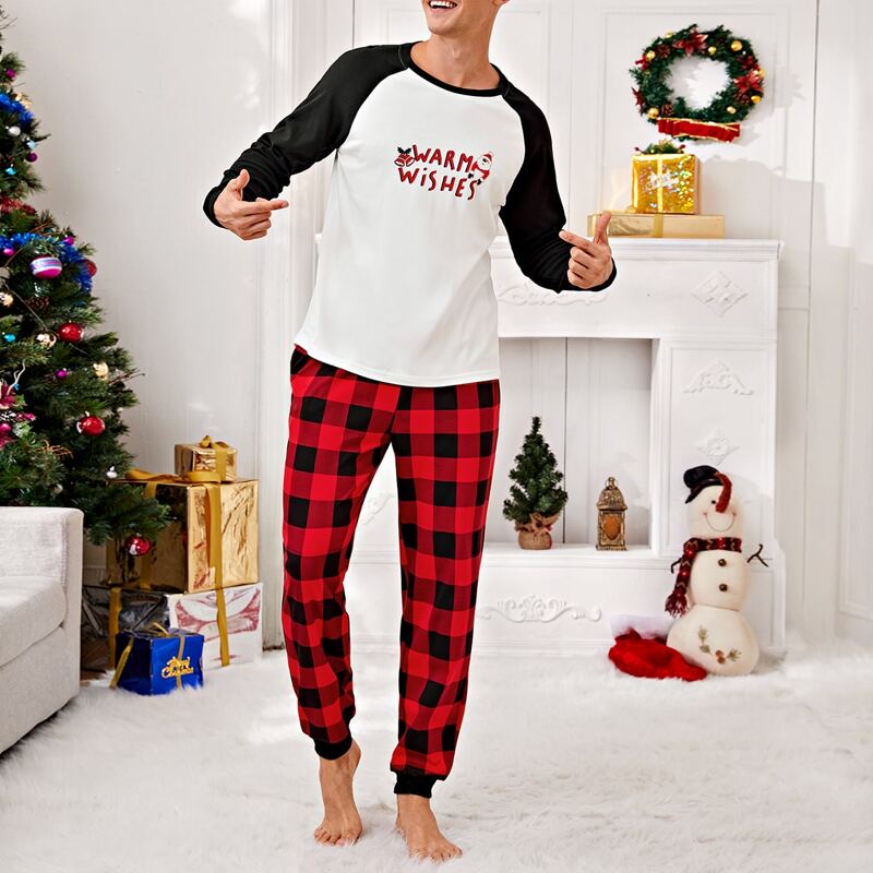 

Guys Christmas Print Contrast Raglan Sleeve PJ Set, Multicolor