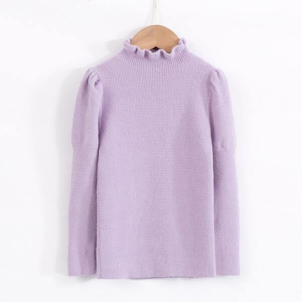 

Girls Frill Neck Rib-knit Sweater, Lilac purple