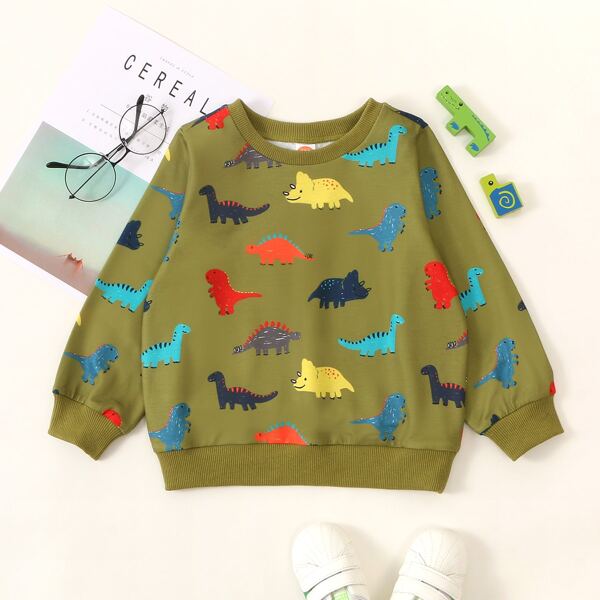 

Toddler Boys Cartoon Dinosaur Sweatshirt, Olive green