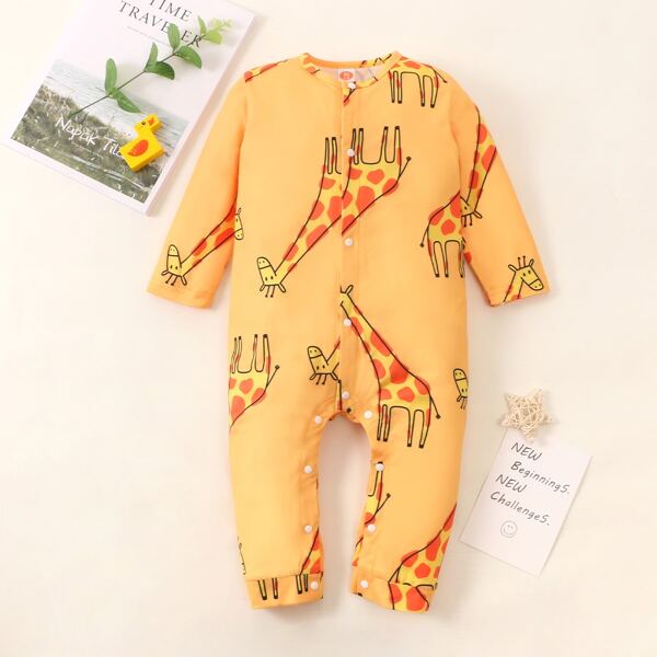 

Baby Unisex Giraffe Print Button Front Jumpsuit, Yellow
