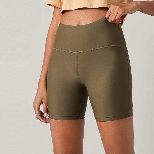 

Wide Waistband Rib-knit Biker Shorts, Army green