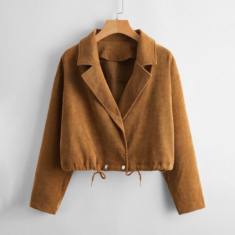 

Drawstring Hem Corduroy Jacket, Coffee brown