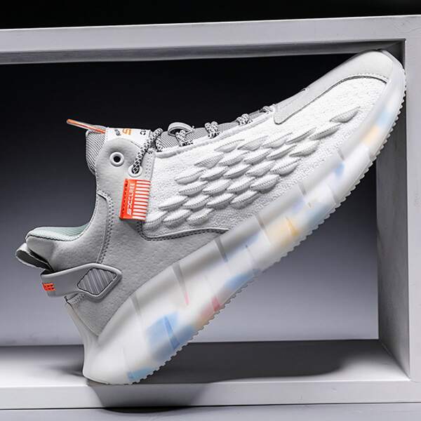 

Men Lace-up Front Fish Scale Chunky Sneakers, White