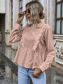 Camisa ajustada bajo fruncido con bordado con ojal | Mode de Camisa ajustada bajo fruncido con bordado con ojal | Mode de