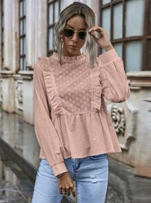 Camisa ajustada bajo fruncido con bordado con ojal | Mode de Camisa ajustada bajo fruncido con bordado con ojal | Mode de