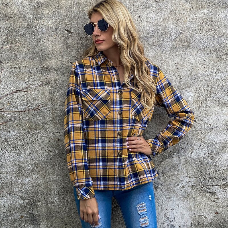 

Flap Pocket Tartan Blouse, Multicolor