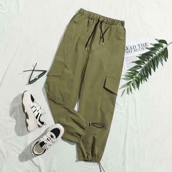 

Drawstring Flap Pockets Cargo Pants, Army green