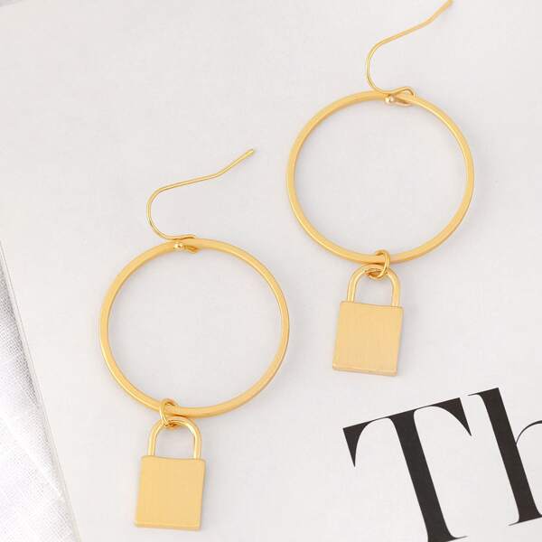 

Lock Charm Hoop Drop Earrings, Gold