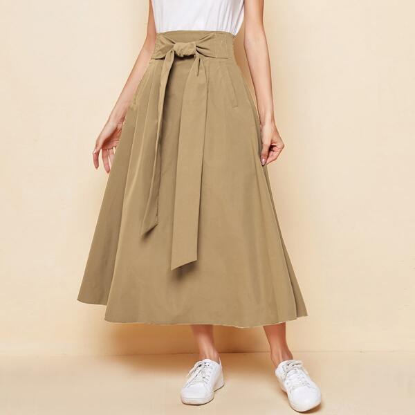 

Tie Front Solid Skirt, Khaki
