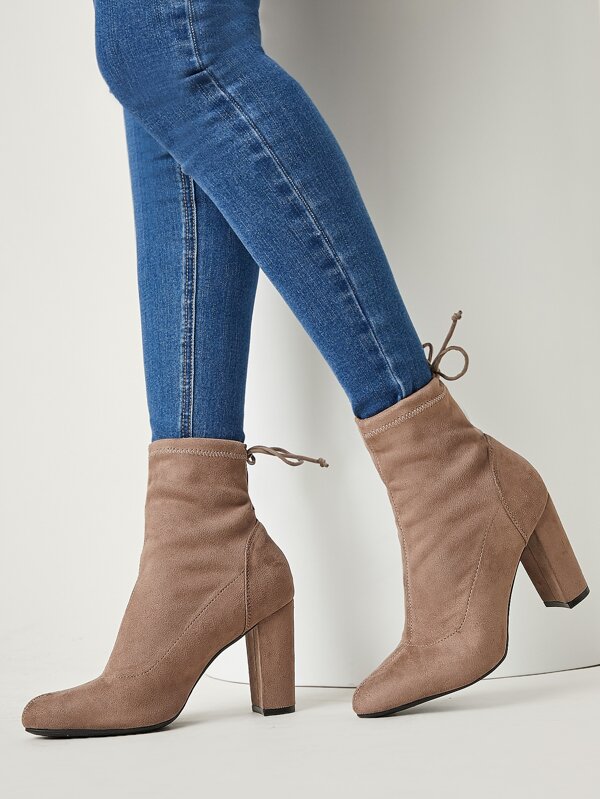 Faux Suede Knotted SelfTie Ankle Boots SHEIN USA