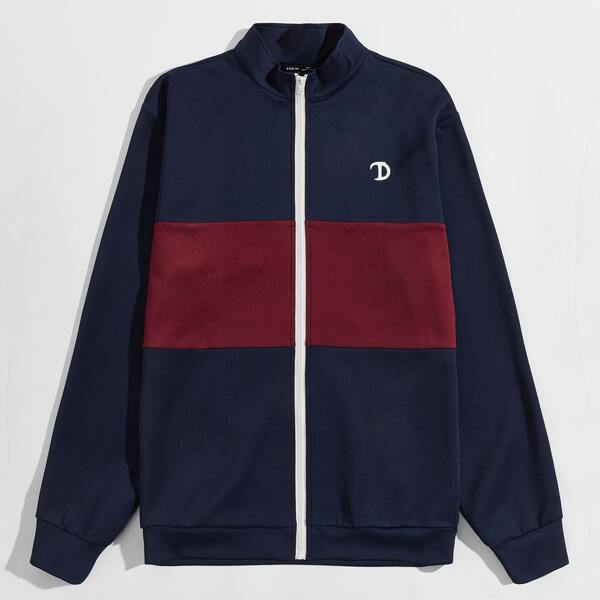 

Men Zipper Placket Colorblock Sweatshirt, Navy blue
