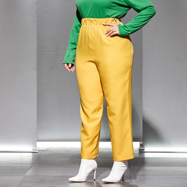 

Plus Elastic Waist Straight Leg Pants, Yellow