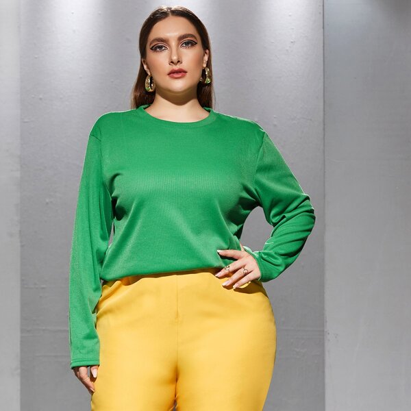

Plus Rib-knit Solid Tee, Green