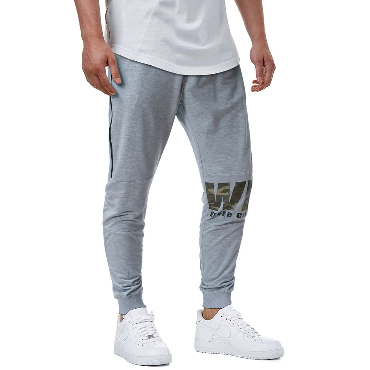 

Guys Camo Slogan Graphic Drawstring Sweatpants, Light grey