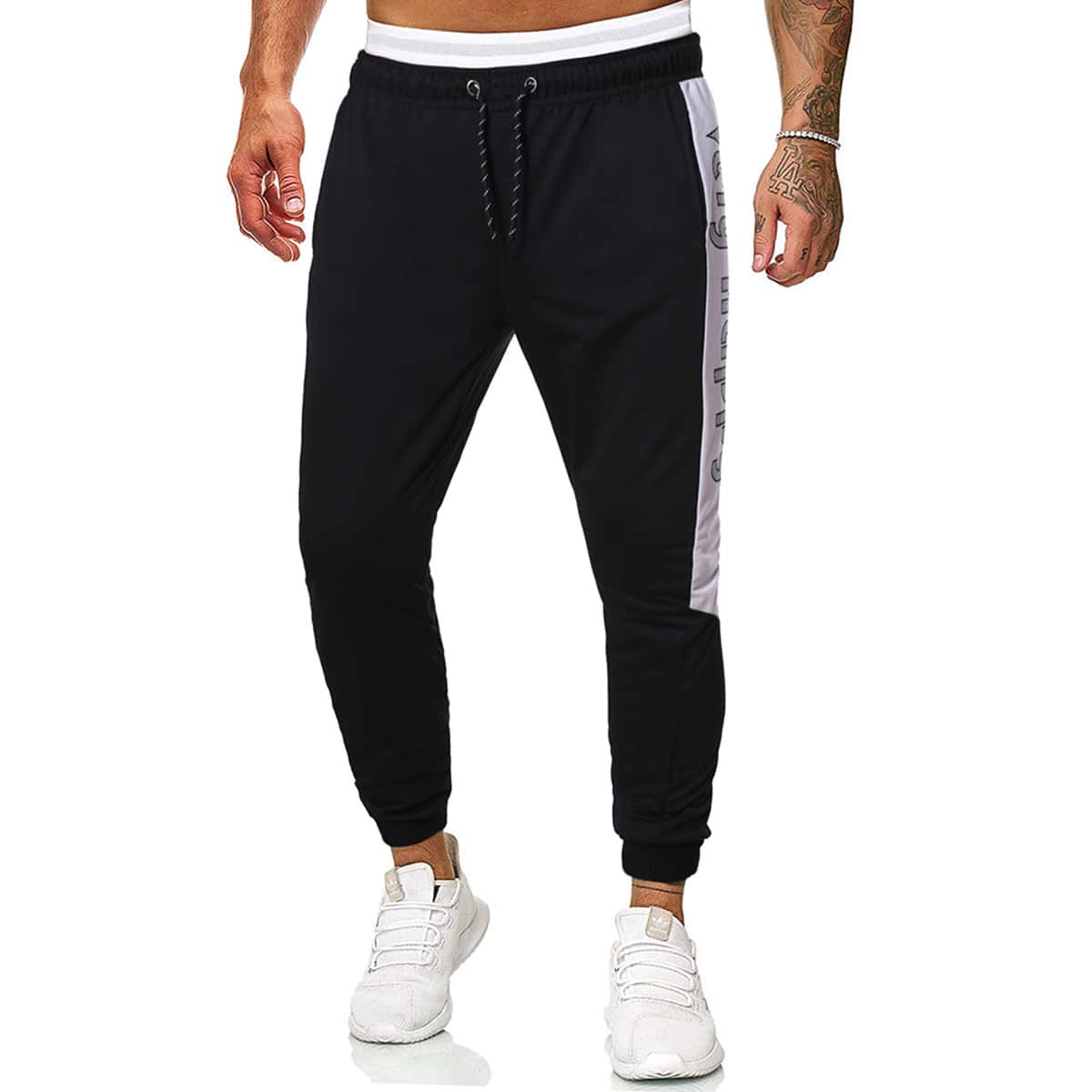 

Guys Letter Graphic Drawstring Pants, Black