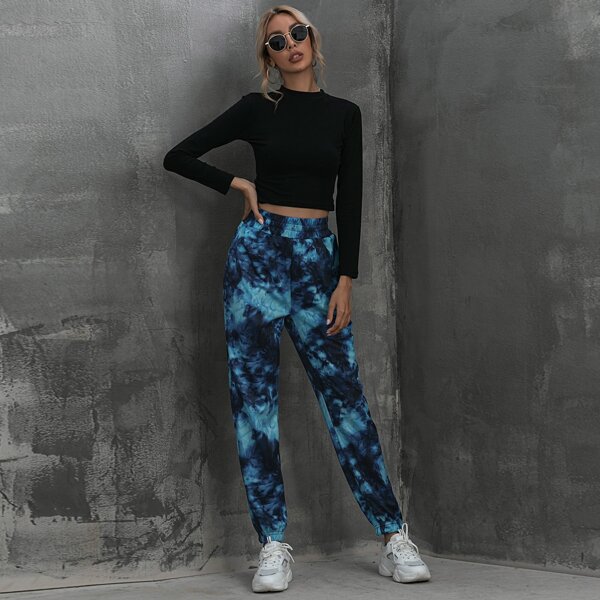

Tie Dye High Waist Sweatpants, Blue
