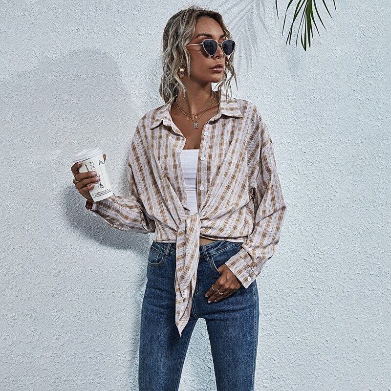 

Button Front Plaid Top, Multicolor