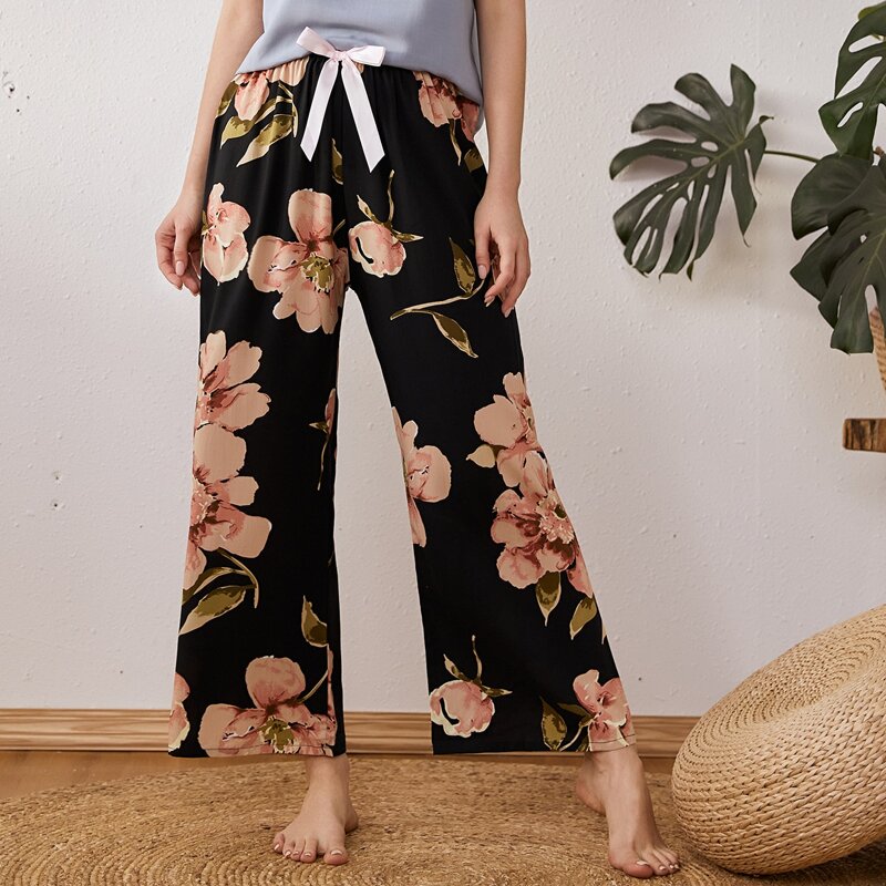 

Large Floral Print Tie Front Sleep Pants, Multicolor